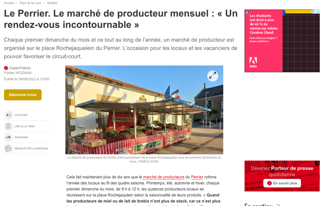Article Ouest France : « Le Perrier – Le marché de producteur mensuel : « Un rendez-vous incontournable »